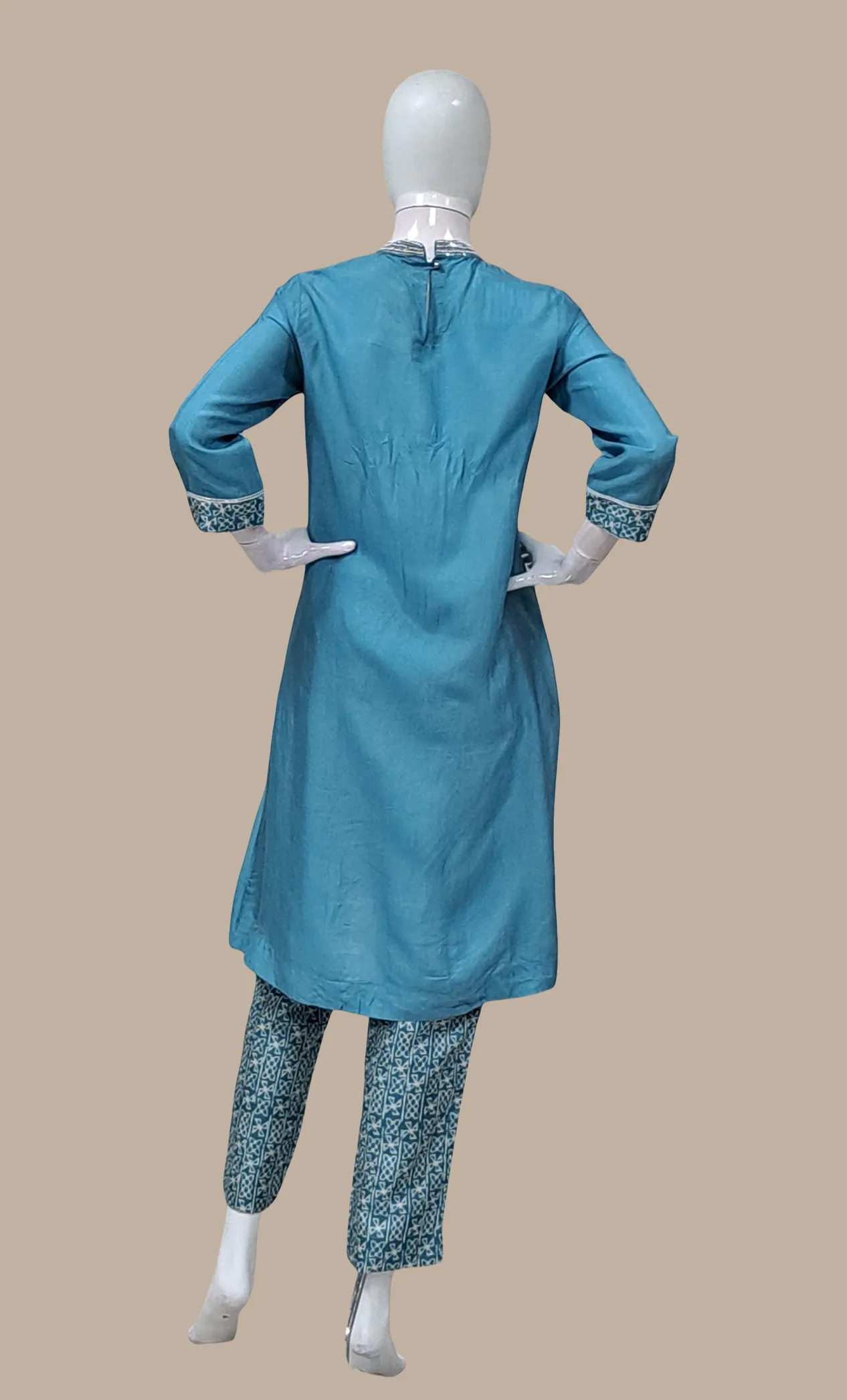 Deep Baby Blue Embroidered Kurti Top & Pants