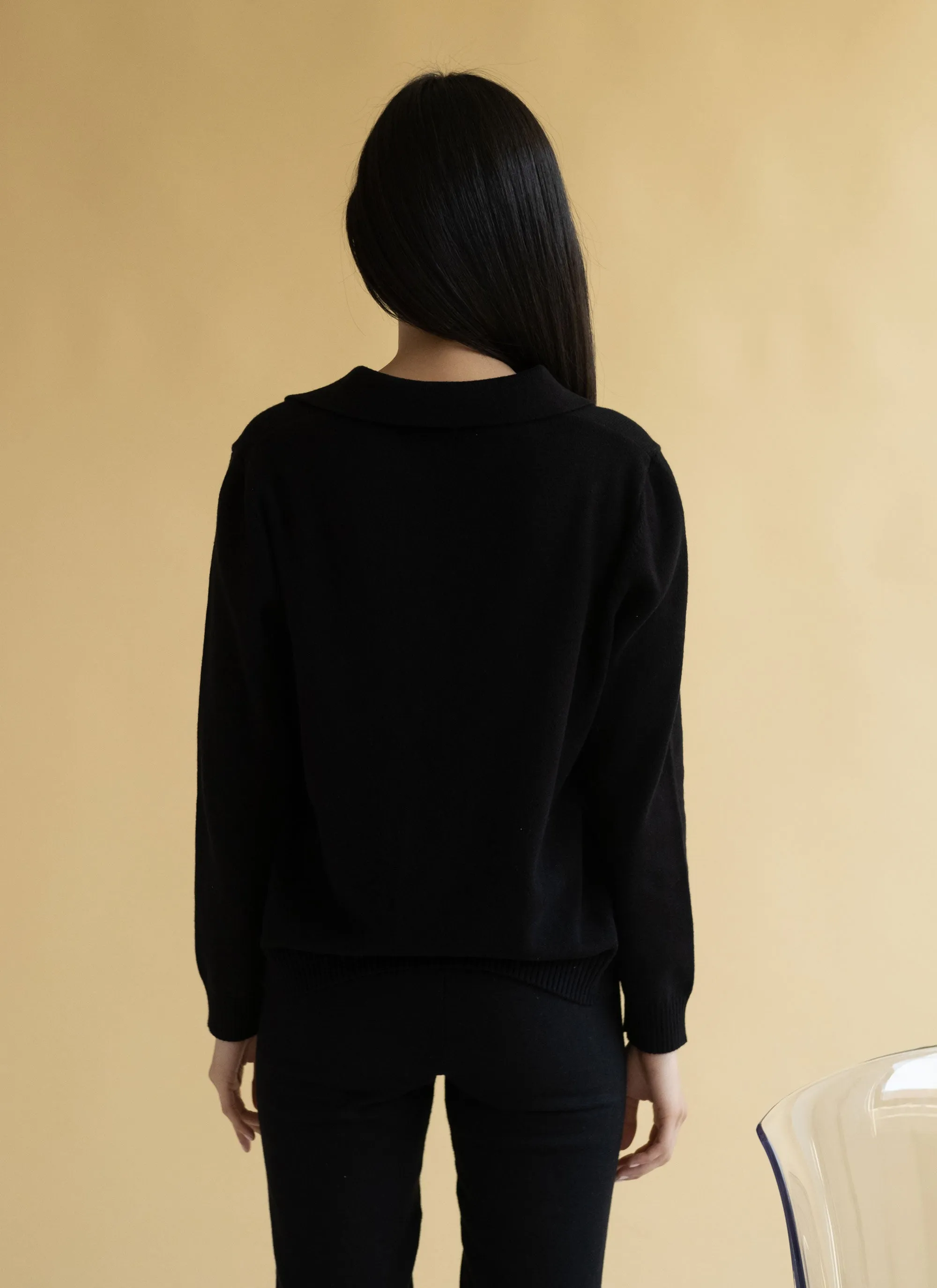 Deep Neck Polo Sweater - Cotton