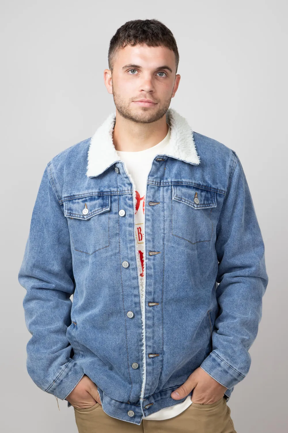 Denim Sherpa Lined Trucker Jacket for Men | 6JK6001M-LTBLUEDENIM