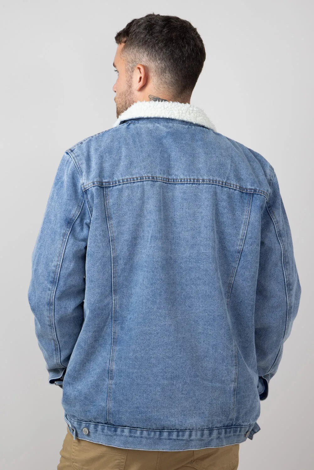 Denim Sherpa Lined Trucker Jacket for Men | 6JK6001M-LTBLUEDENIM