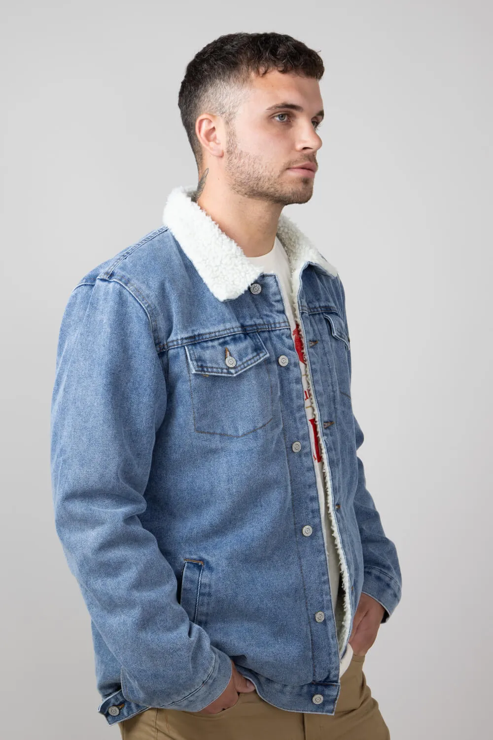 Denim Sherpa Lined Trucker Jacket for Men | 6JK6001M-LTBLUEDENIM