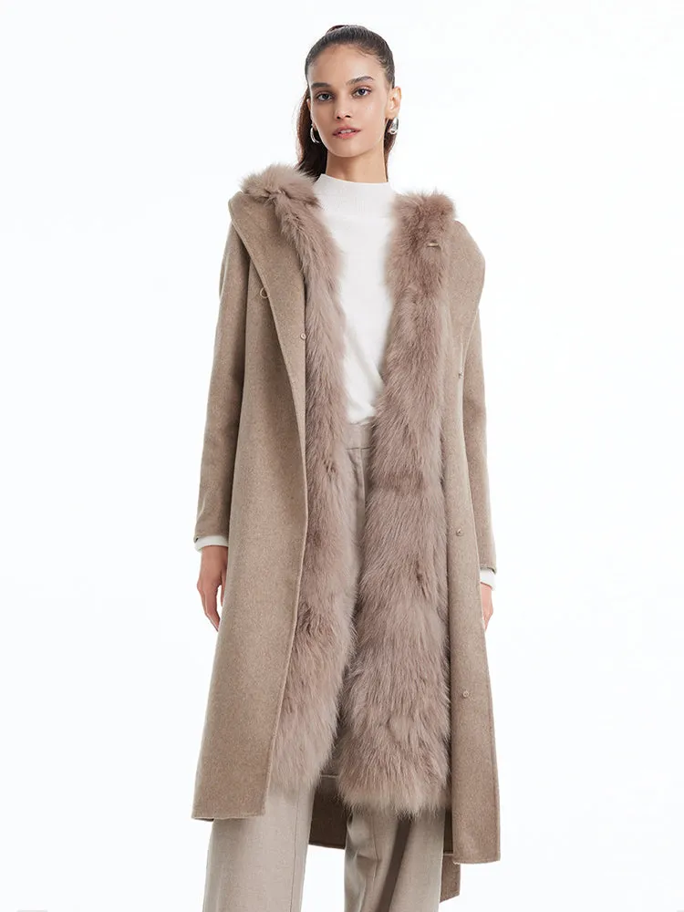 Detachable Fox Fur Vest And Cashmere Coat Two-Piece Set