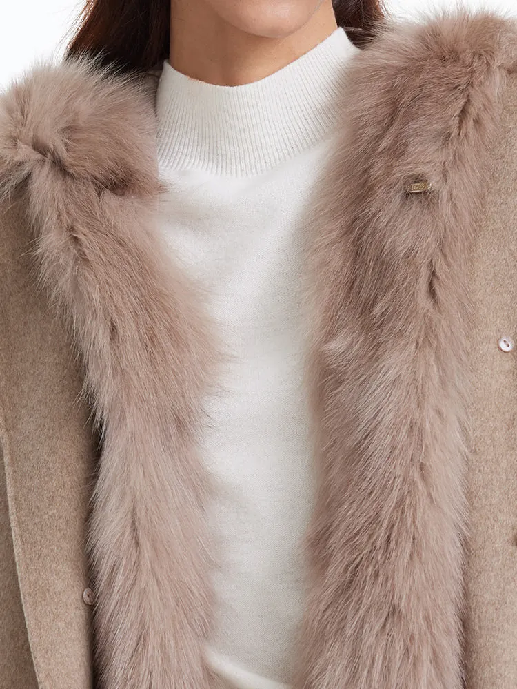 Detachable Fox Fur Vest And Cashmere Coat Two-Piece Set