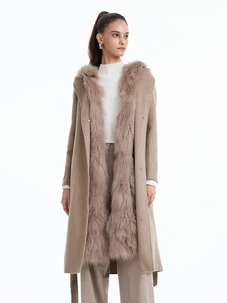 Detachable Fox Fur Vest And Cashmere Coat Two-Piece Set