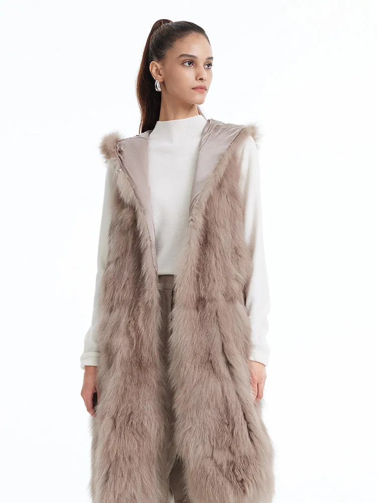 Detachable Fox Fur Vest And Cashmere Coat Two-Piece Set