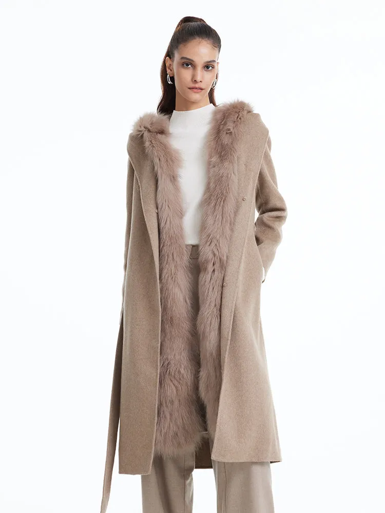 Detachable Fox Fur Vest And Cashmere Coat Two-Piece Set