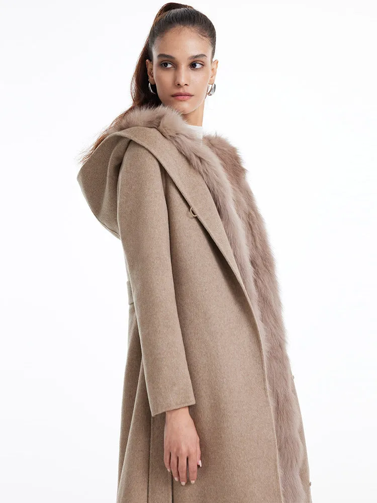 Detachable Fox Fur Vest And Cashmere Coat Two-Piece Set