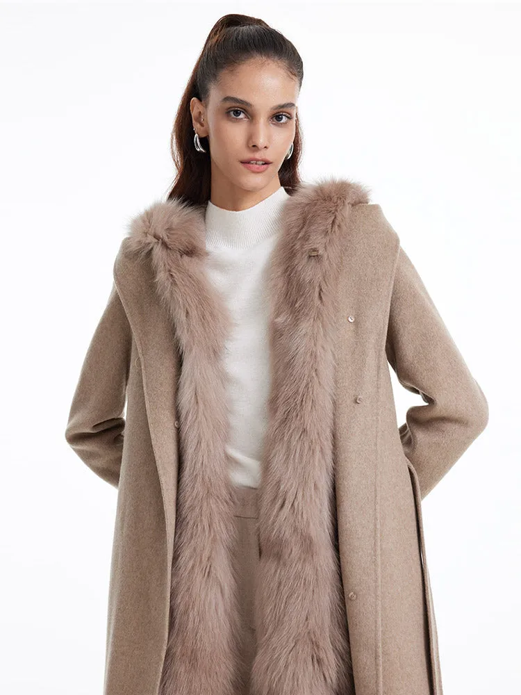 Detachable Fox Fur Vest And Cashmere Coat Two-Piece Set