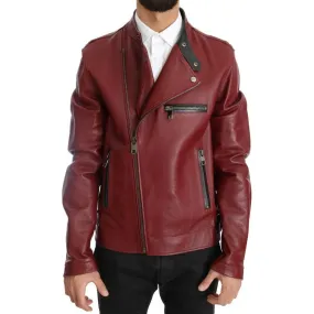 Dolce & Gabbana Radiant Red Leather Biker Motorcycle Jacket