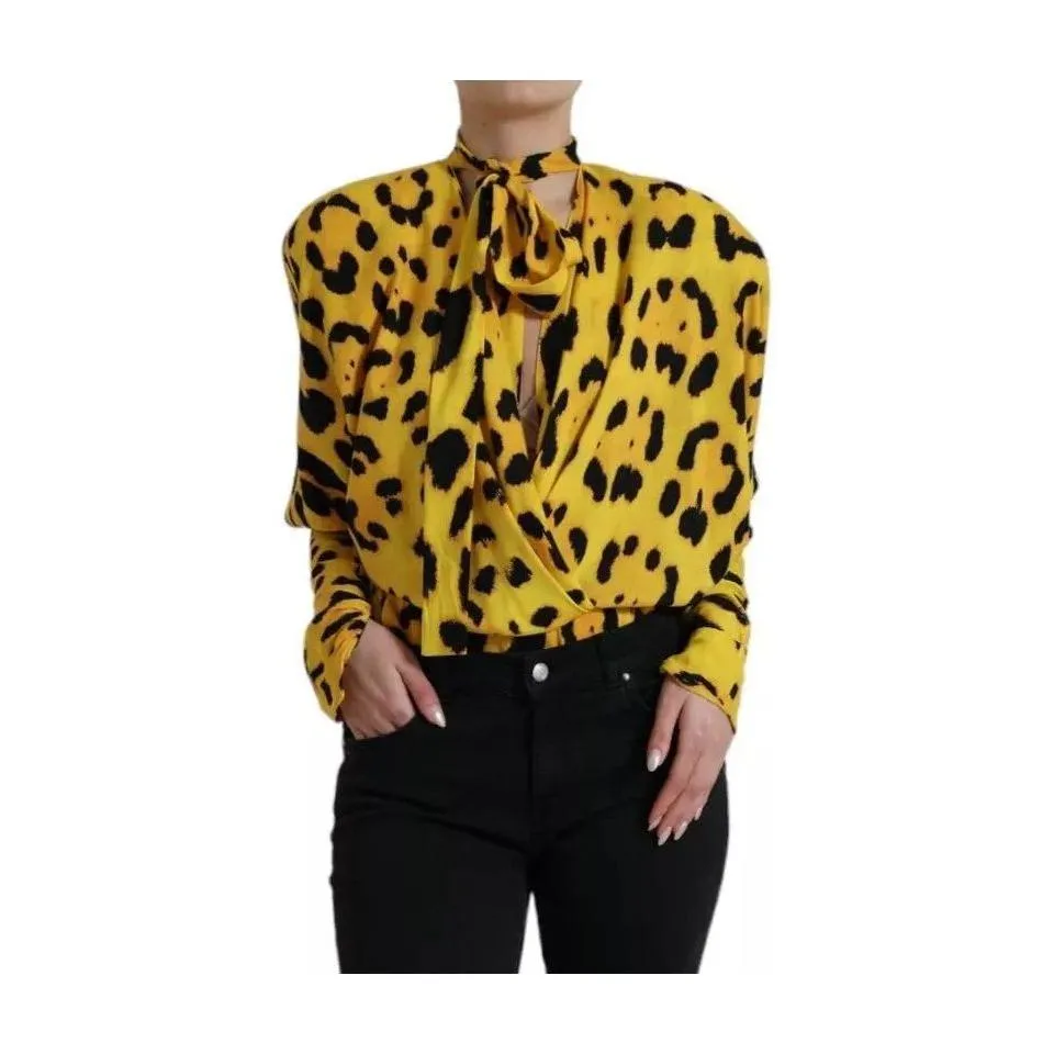 Dolce & Gabbana Yellow Leopard Print Long Sleeves Top Blouse