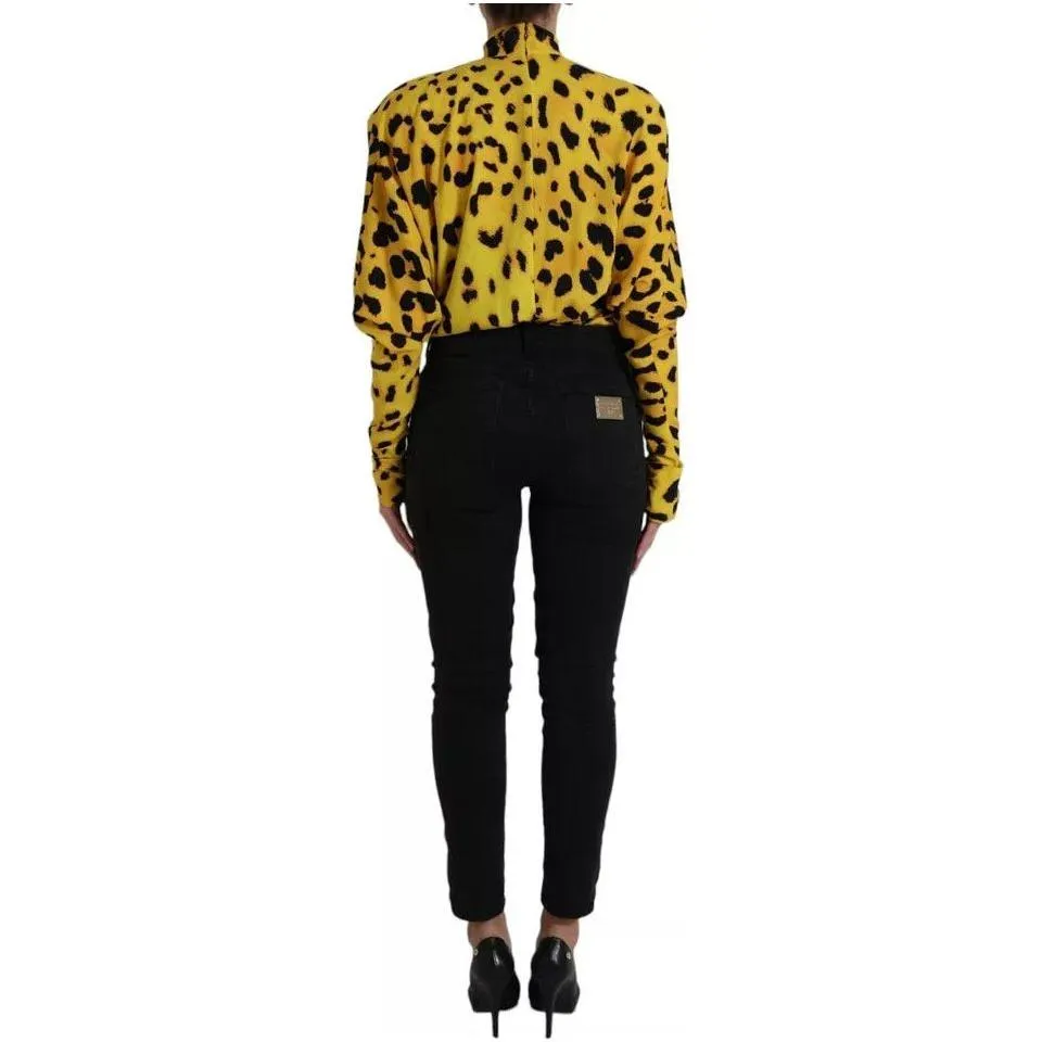 Dolce & Gabbana Yellow Leopard Print Long Sleeves Top Blouse