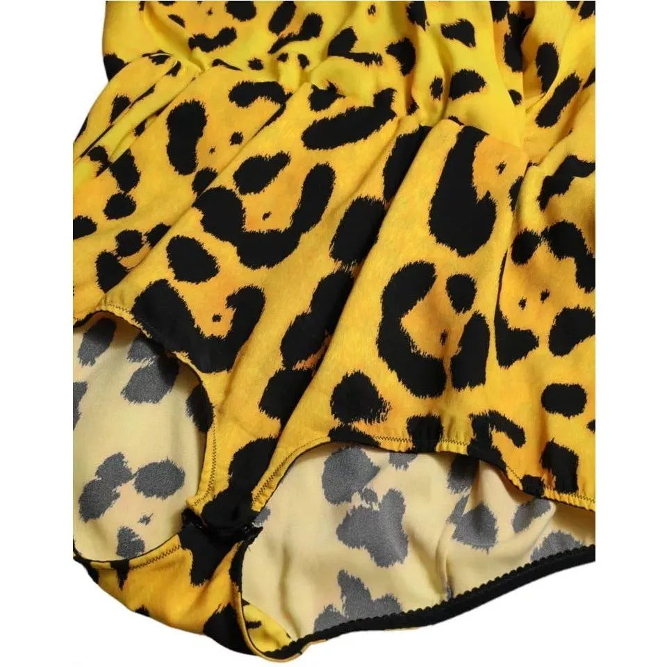 Dolce & Gabbana Yellow Leopard Print Long Sleeves Top Blouse