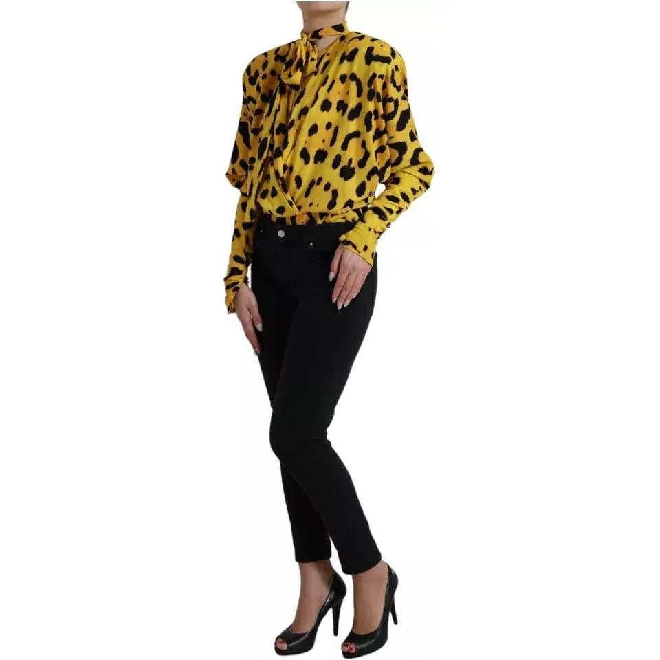 Dolce & Gabbana Yellow Leopard Print Long Sleeves Top Blouse