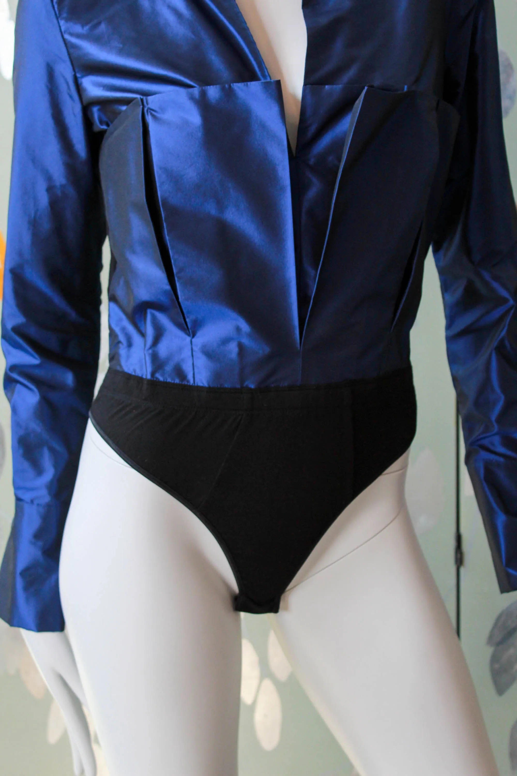 Donna Karan Blue Silk Iridescent Blouse-Bodysuit, Small