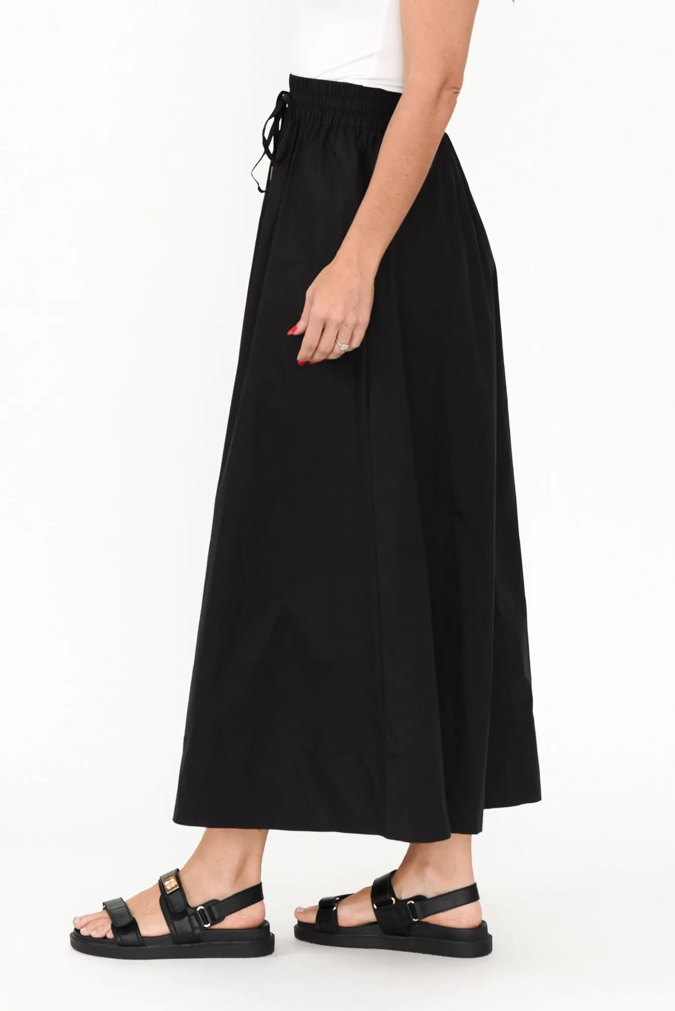 Eliza Black Cotton Drawstring Skirt