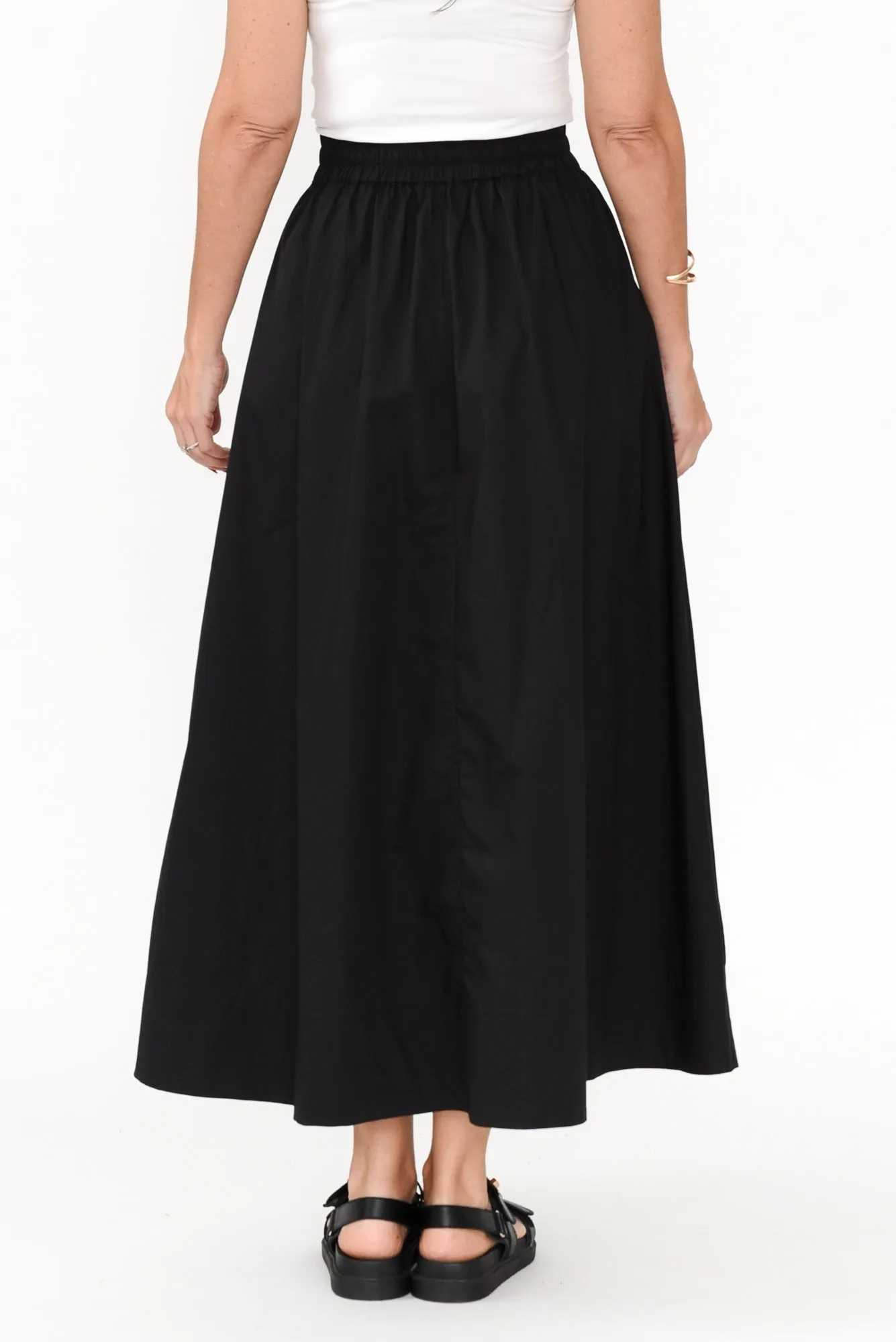 Eliza Black Cotton Drawstring Skirt