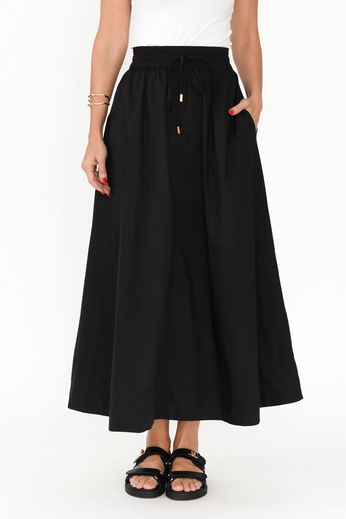 Eliza Black Cotton Drawstring Skirt