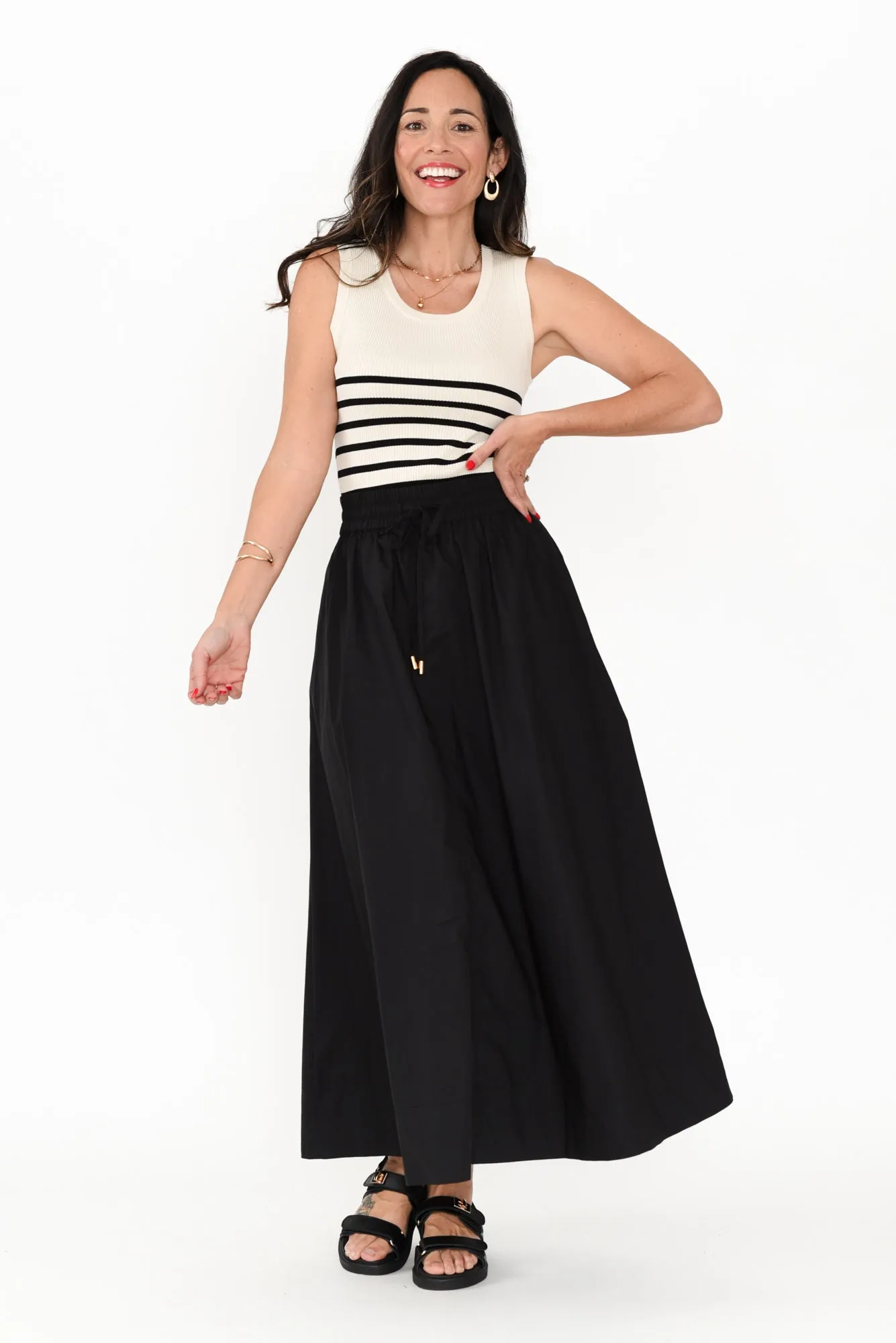 Eliza Black Cotton Drawstring Skirt