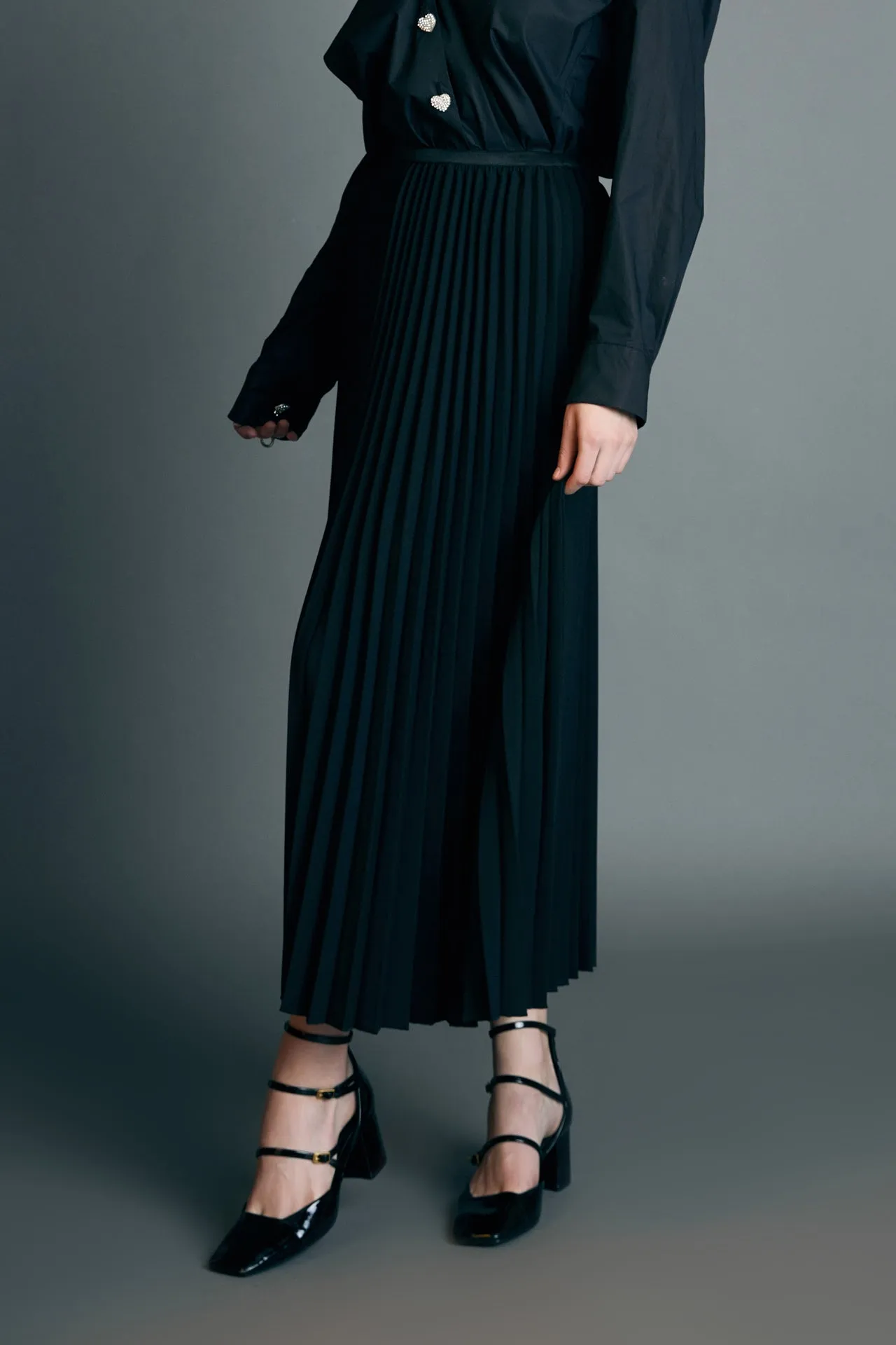 English Factory - Pleated Midi Skirt in Black