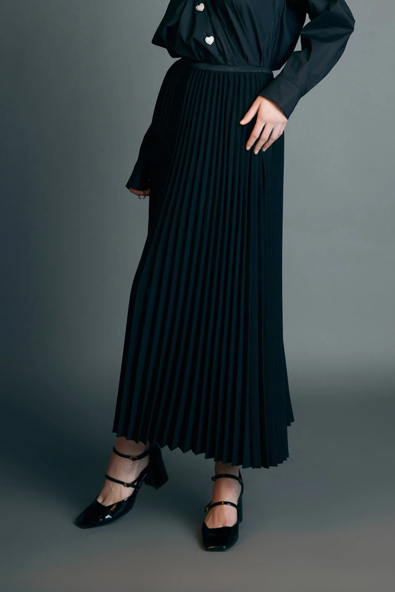 English Factory - Pleated Midi Skirt in Black