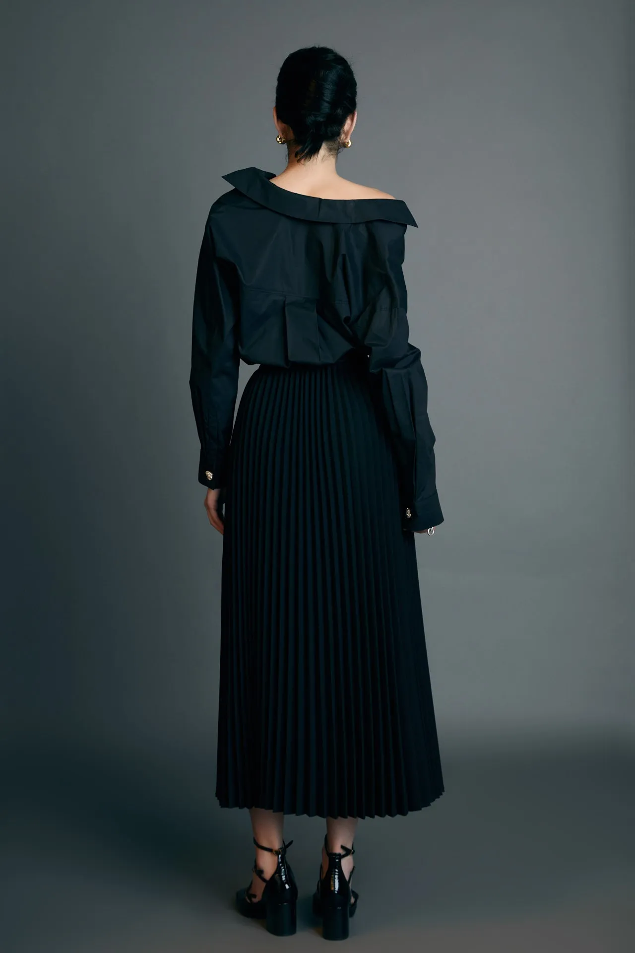 English Factory - Pleated Midi Skirt in Black