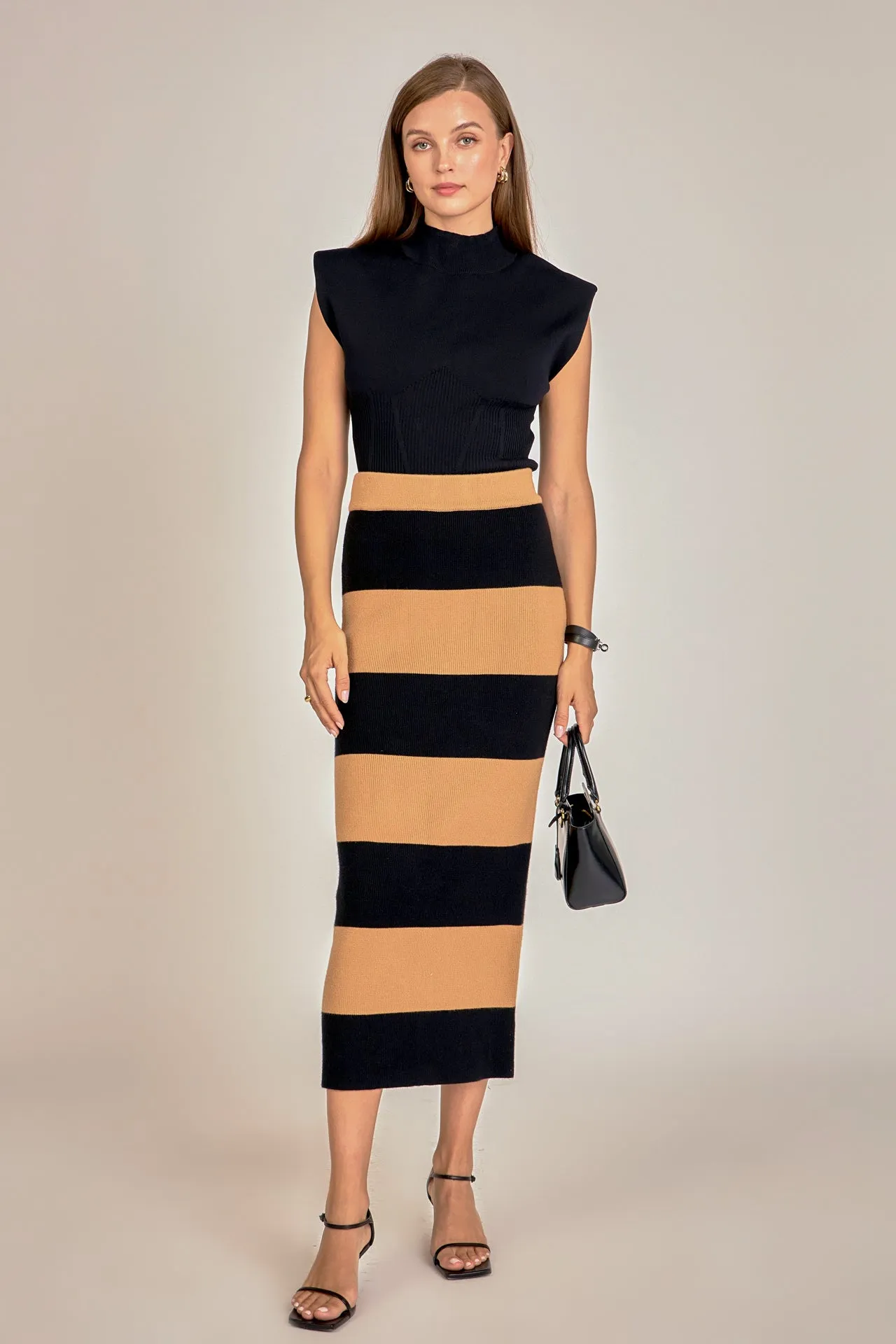 English Factory - Striped Knit Midi Skirt