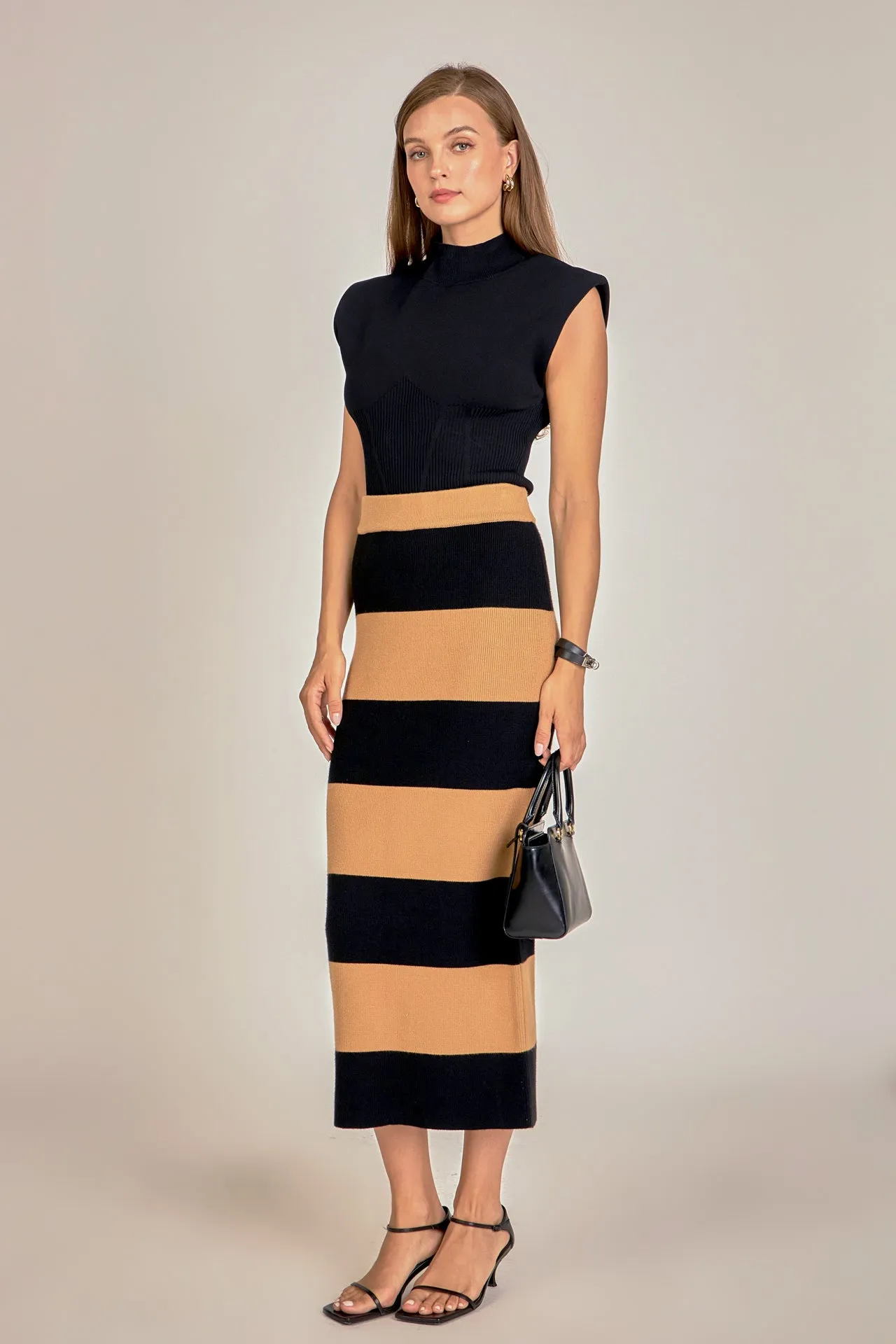 English Factory - Striped Knit Midi Skirt