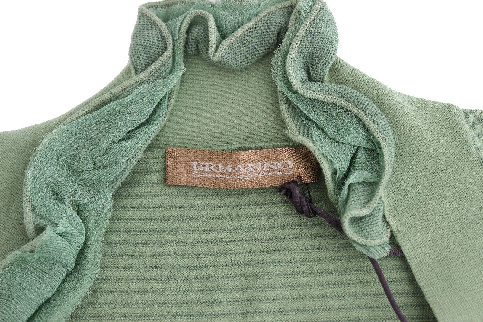 Ermanno Scervino Green Wool Blend Striped Long Sleeve Sweater