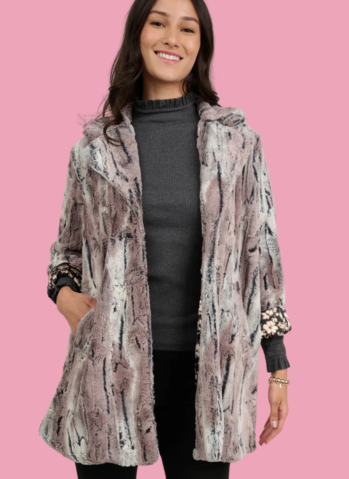 Faux Mountain Fox Fur Coat