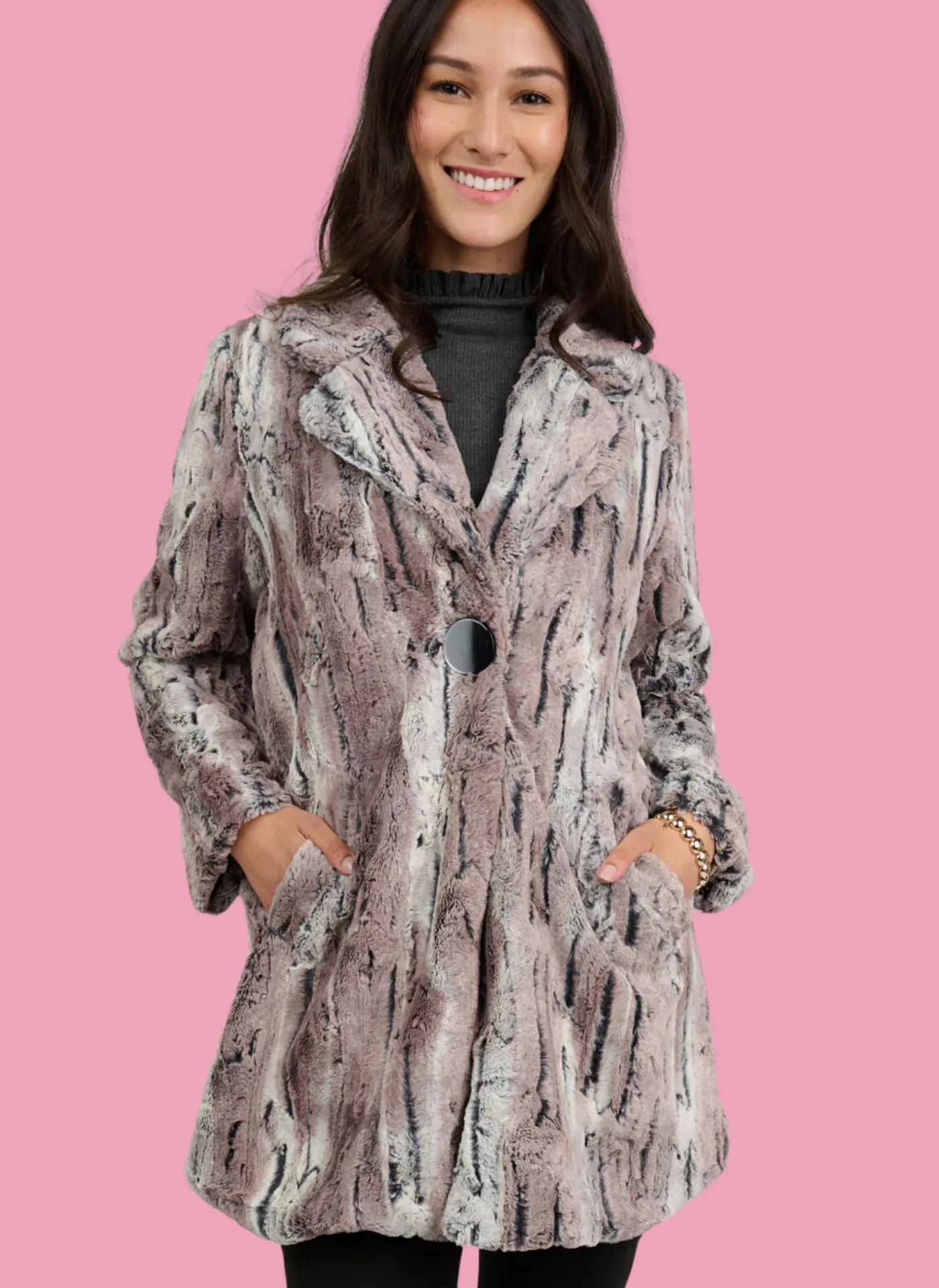 Faux Mountain Fox Fur Coat