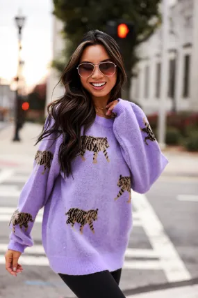 FINAL SALE - Tame My Heart Lavender Tiger Oversized Sweater