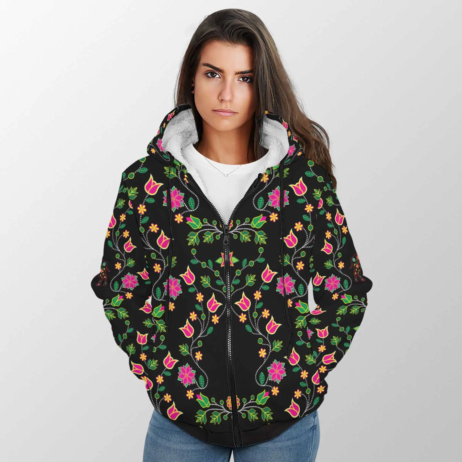 Floral Buffalo Sherpa Hoodie