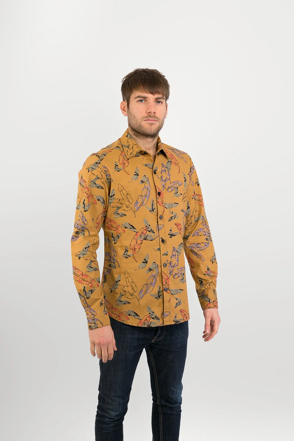 Floral Print Cotton Slim-Fit Long-Sleeve Mens Shirt