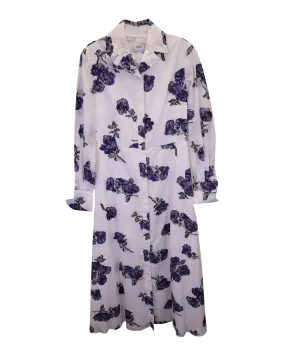 Floral-Print Midi Shirt Dress in White Cotton