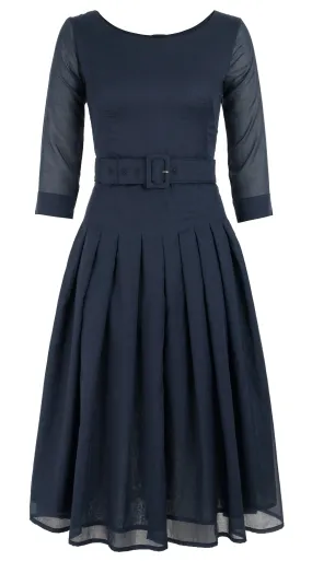 Florance Dress #4 Boat Neck 3/4 Sleeve Midi Length Cotton Musola_Solid_Indigo