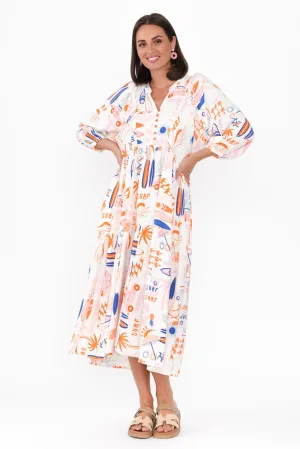 Frances Orange Surf Tiered Dress