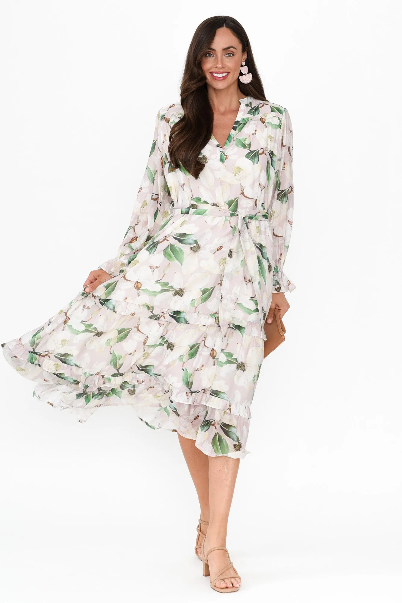 Frances White Floral Frill Dress