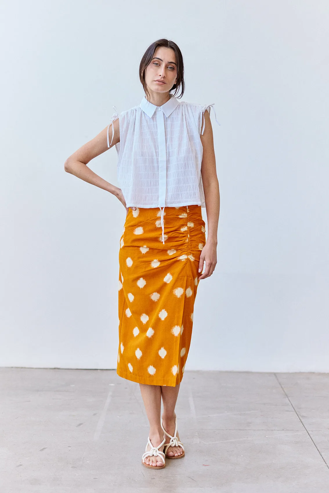 Gathered Pencil Skirt Ikat Cotton - Cúrcuma