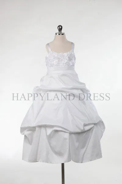 GCM0121 White Taffeta Rosette Dress (White Only)