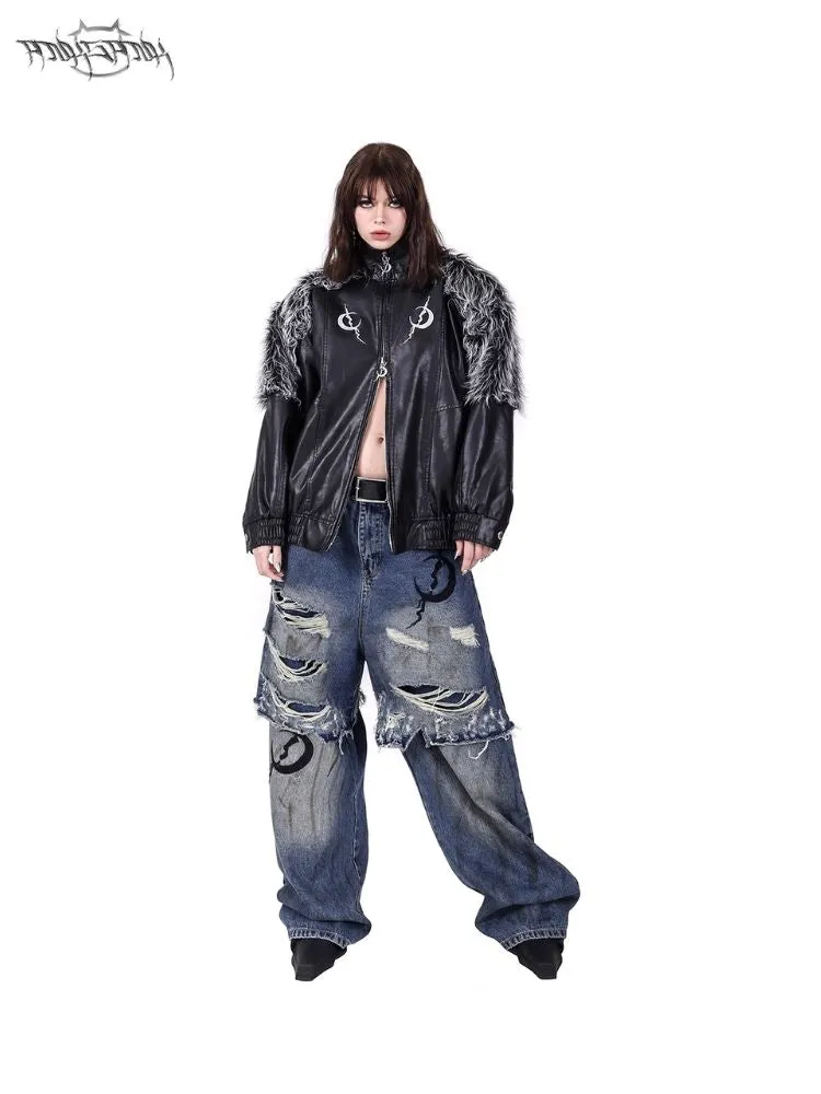 Genderless Black Silver Future Y2K Fur Fur Coat【s0000004826】