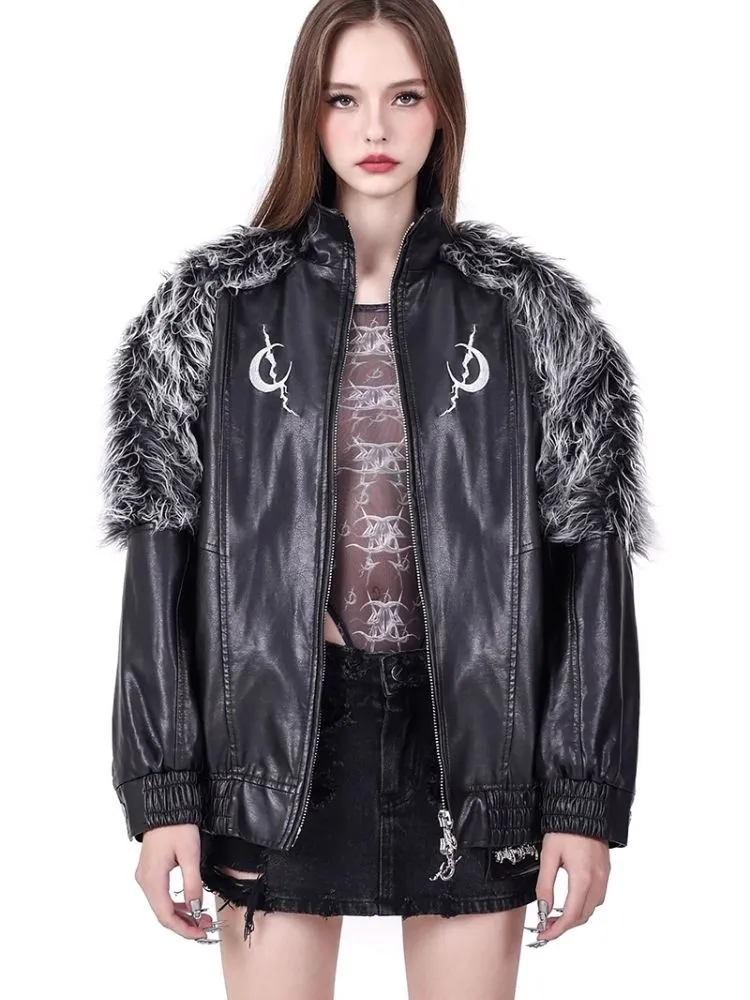 Genderless Black Silver Future Y2K Fur Fur Coat【s0000004826】