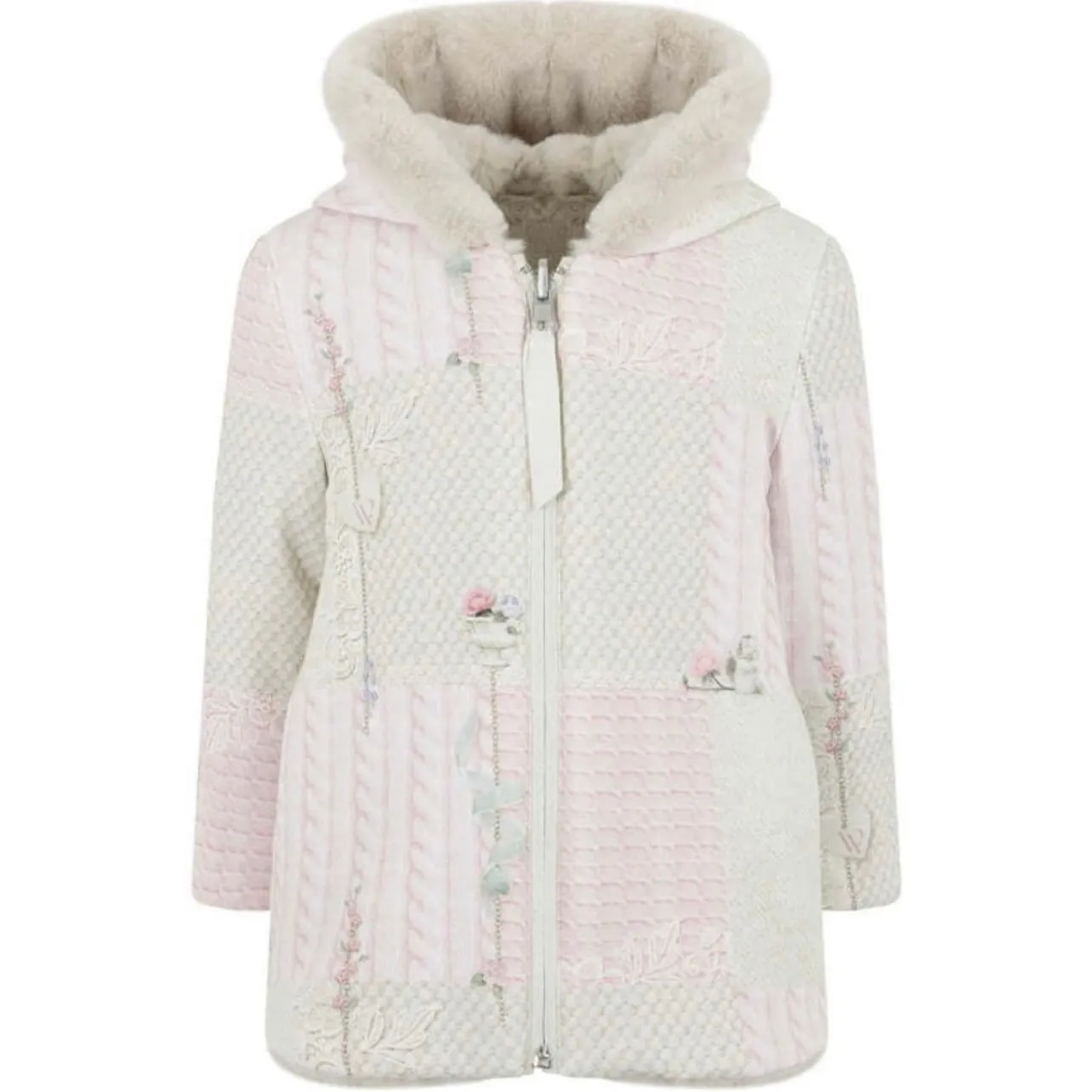 Girls Cream Reversible Faux Fur Coat