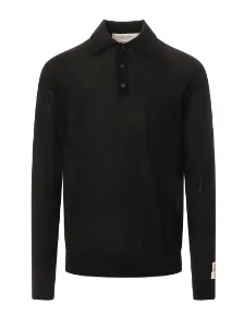 GOLDEN GOOSE Men's Classic Black Virgin Wool Polo Sweater