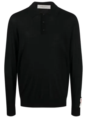 GOLDEN GOOSE Men's Classic Black Virgin Wool Polo Sweater