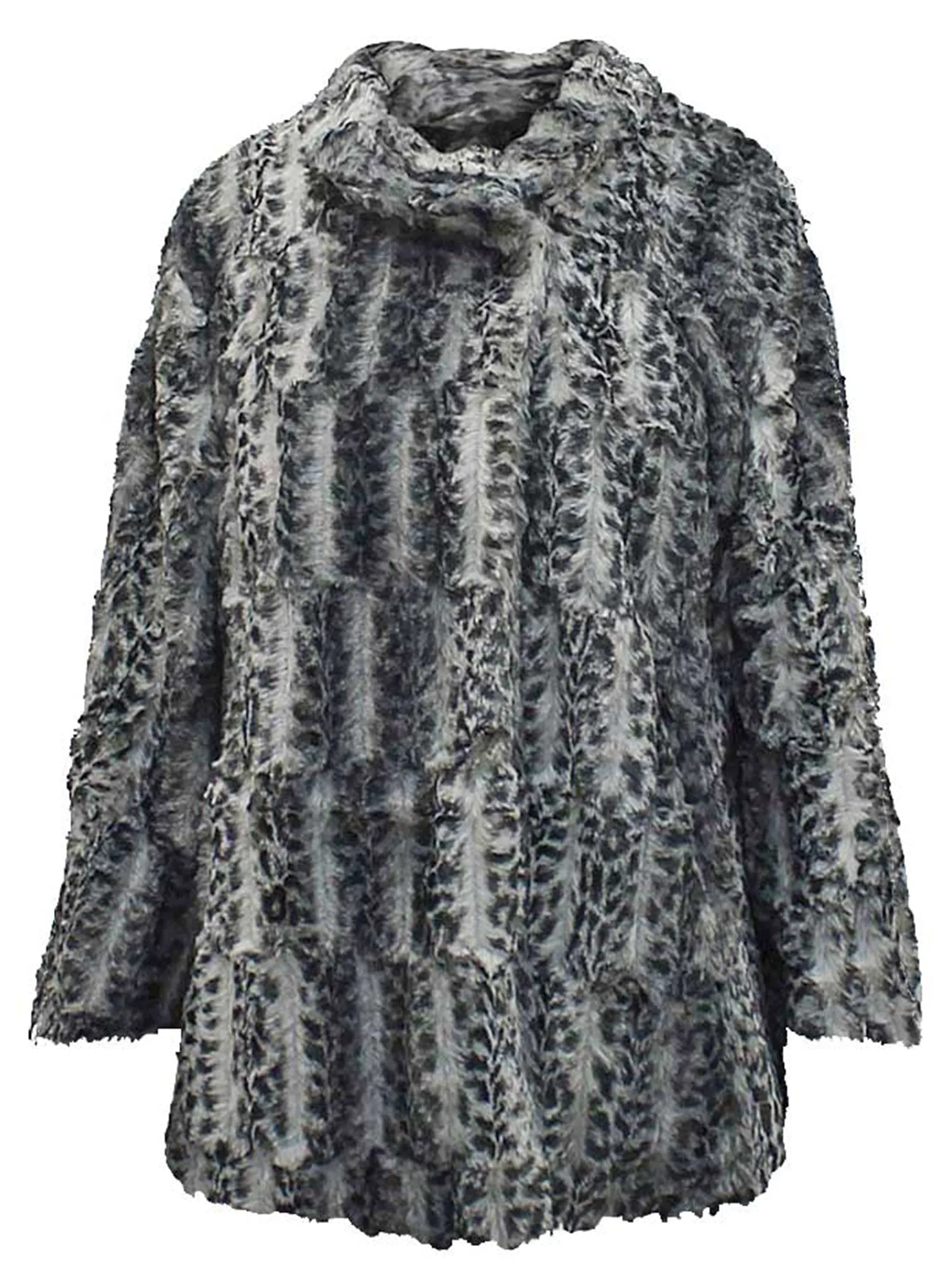 Gray Faux Fur Plush Leopard Womens Coat