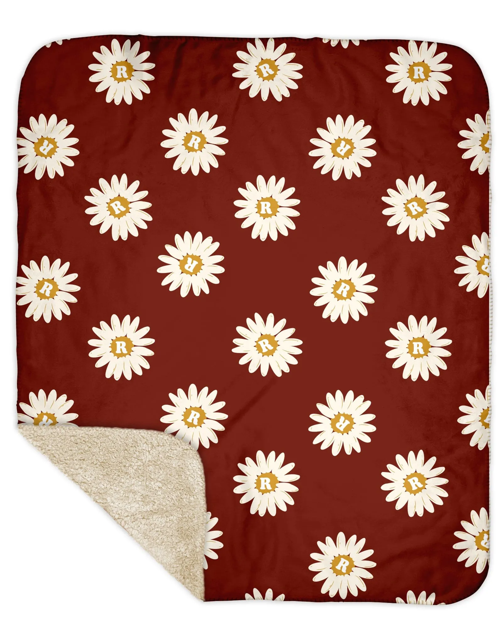 H3XHB Sherpa Back Happy Daisy Monogram Blanket