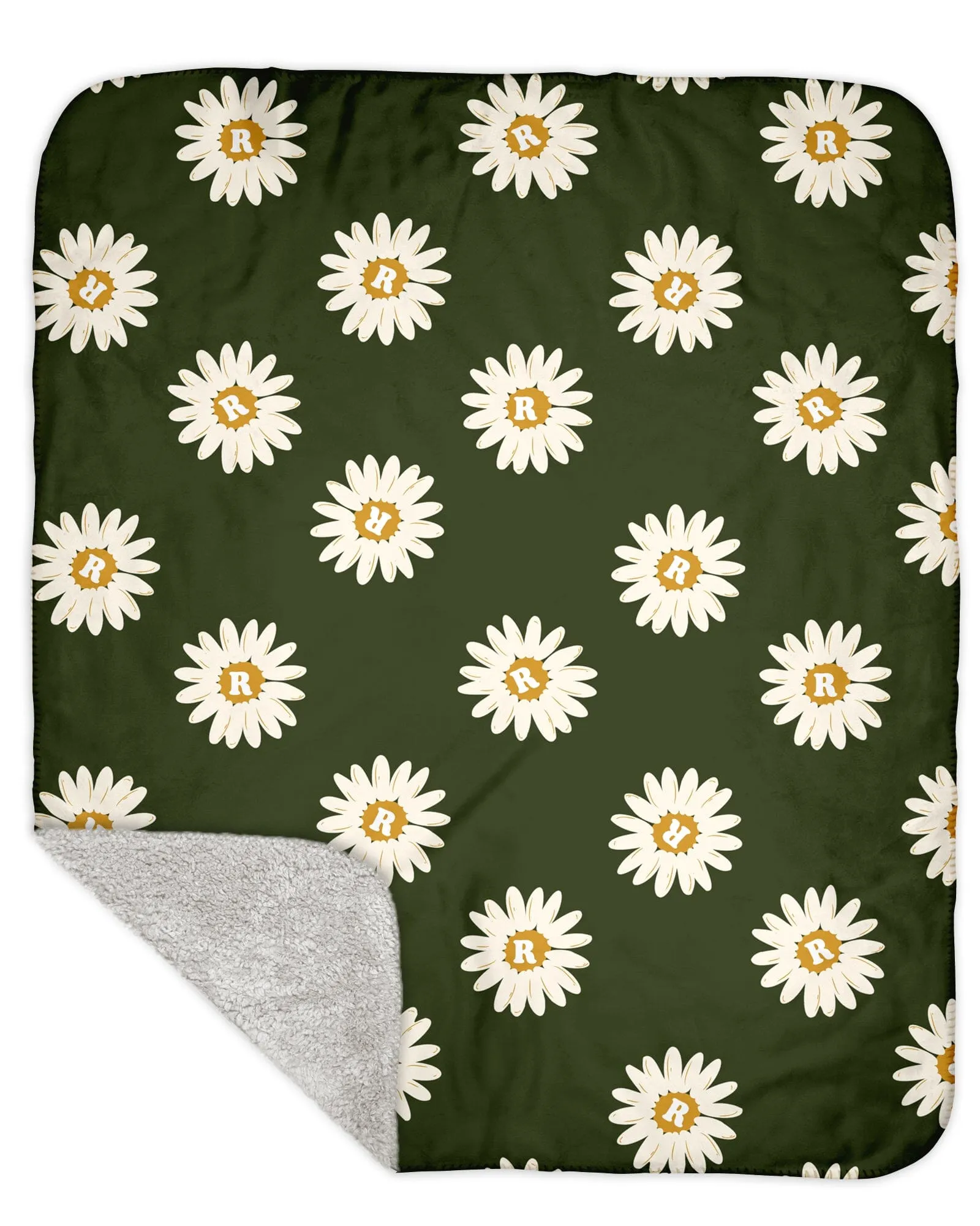 H3XHB Sherpa Back Happy Daisy Monogram Blanket