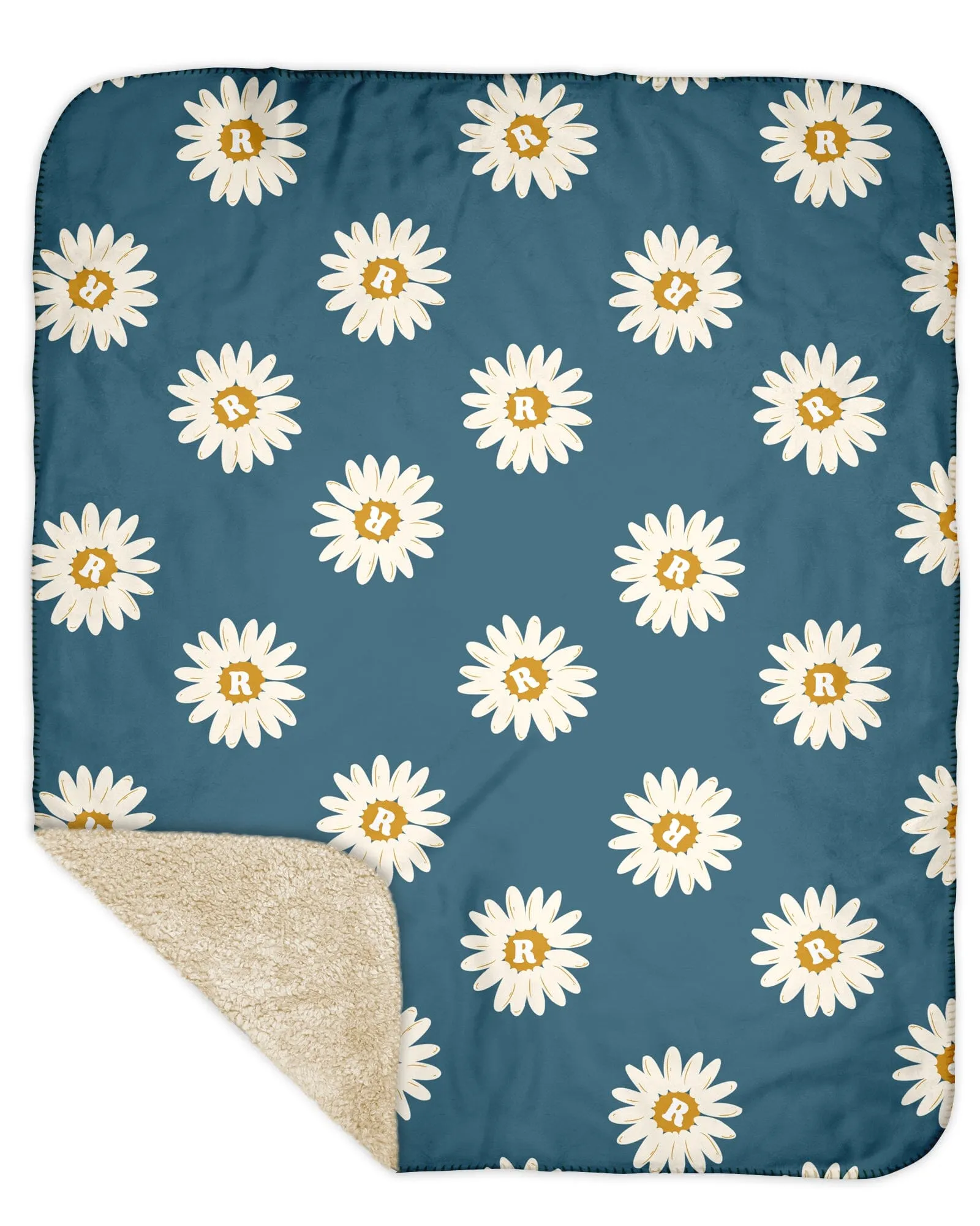 H3XHB Sherpa Back Happy Daisy Monogram Blanket