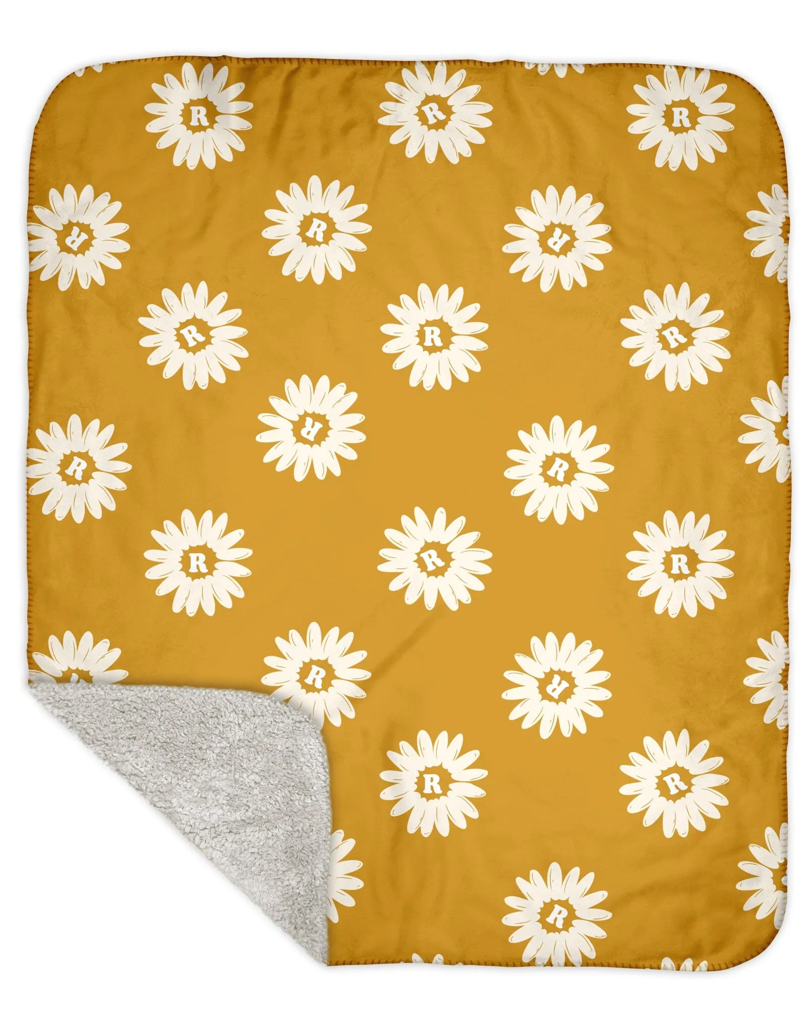 H3XHB Sherpa Back Happy Daisy Monogram Blanket