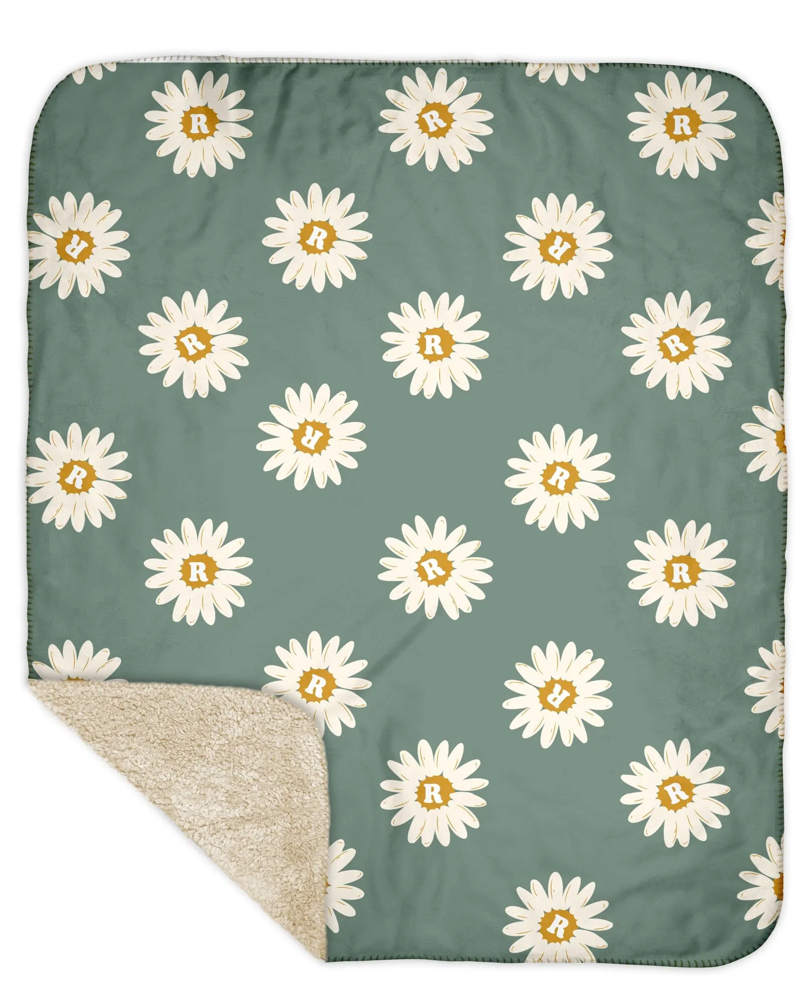 H3XHB Sherpa Back Happy Daisy Monogram Blanket